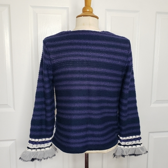 Chico's Ruffled Striped Mixed Texture Cardigan Sweater Small - Picture 6 of 10